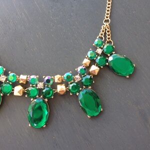 Gold Chain Statement Necklace with Emerald Green Crystals